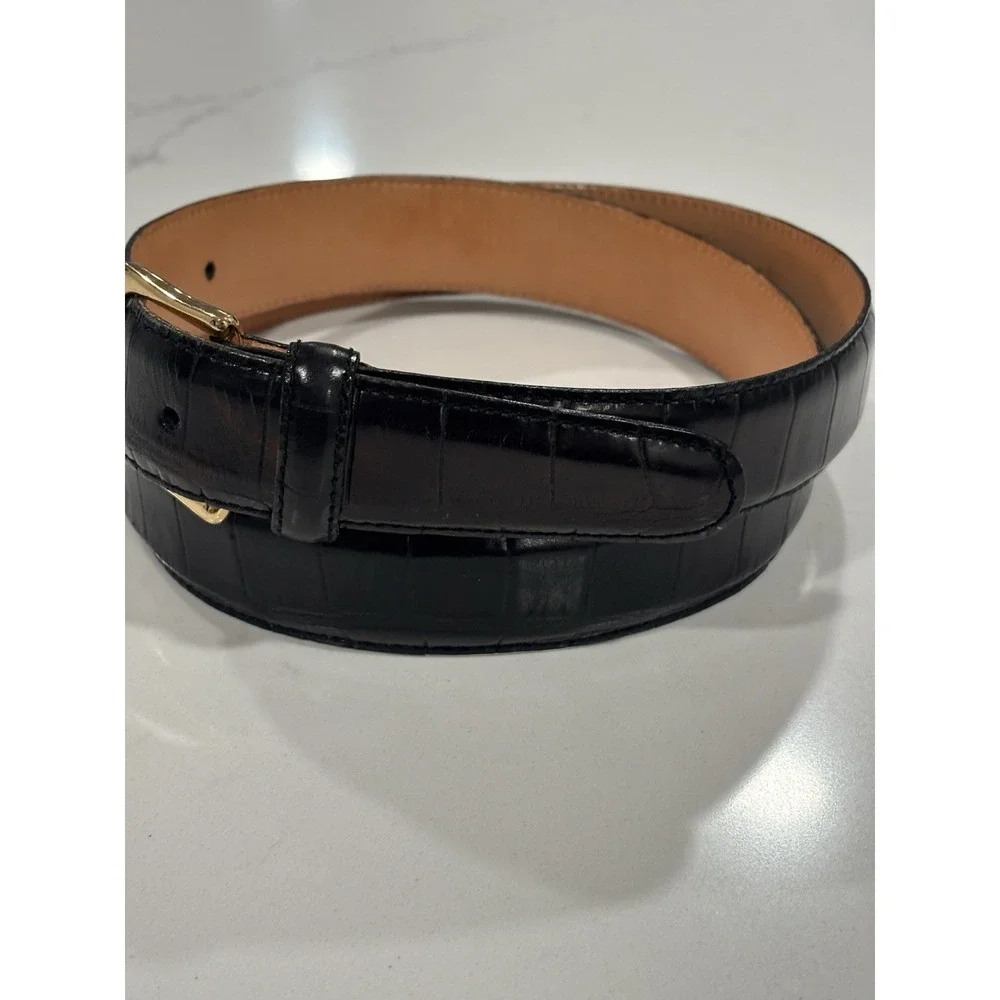 Vintage Martin Dingman Black Italian Calfskin Alligator Grain Belt Brass Size 36